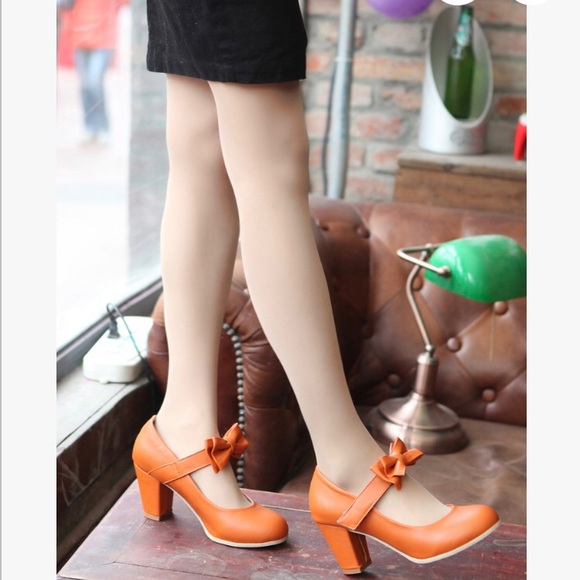 ZARA MARY JANE STRAP HEEL MADE IN SPAIN IN ORANGE ALTERNATIVE VINTAGE HEEL SHOES - Picture 15 of 16